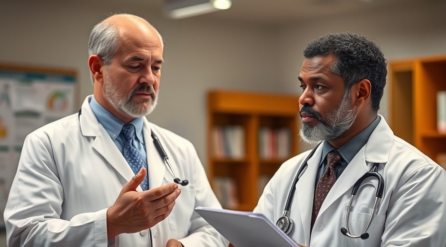 Two doctors discuss the health effects of anger with serious expressions.