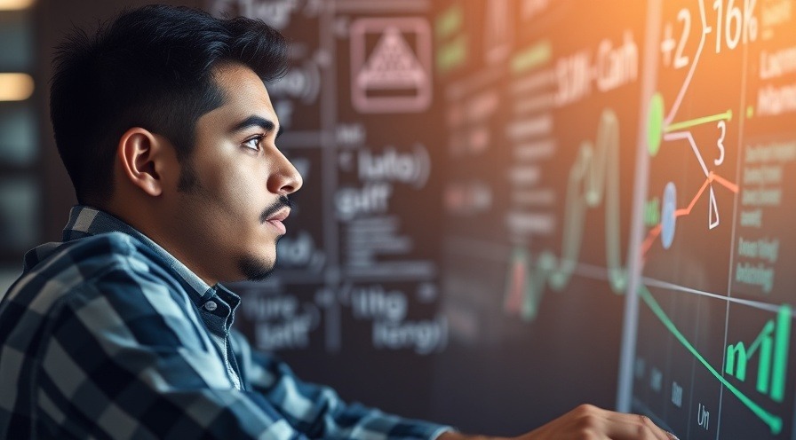 male contemplating an IT career, surrounded by math symbols.