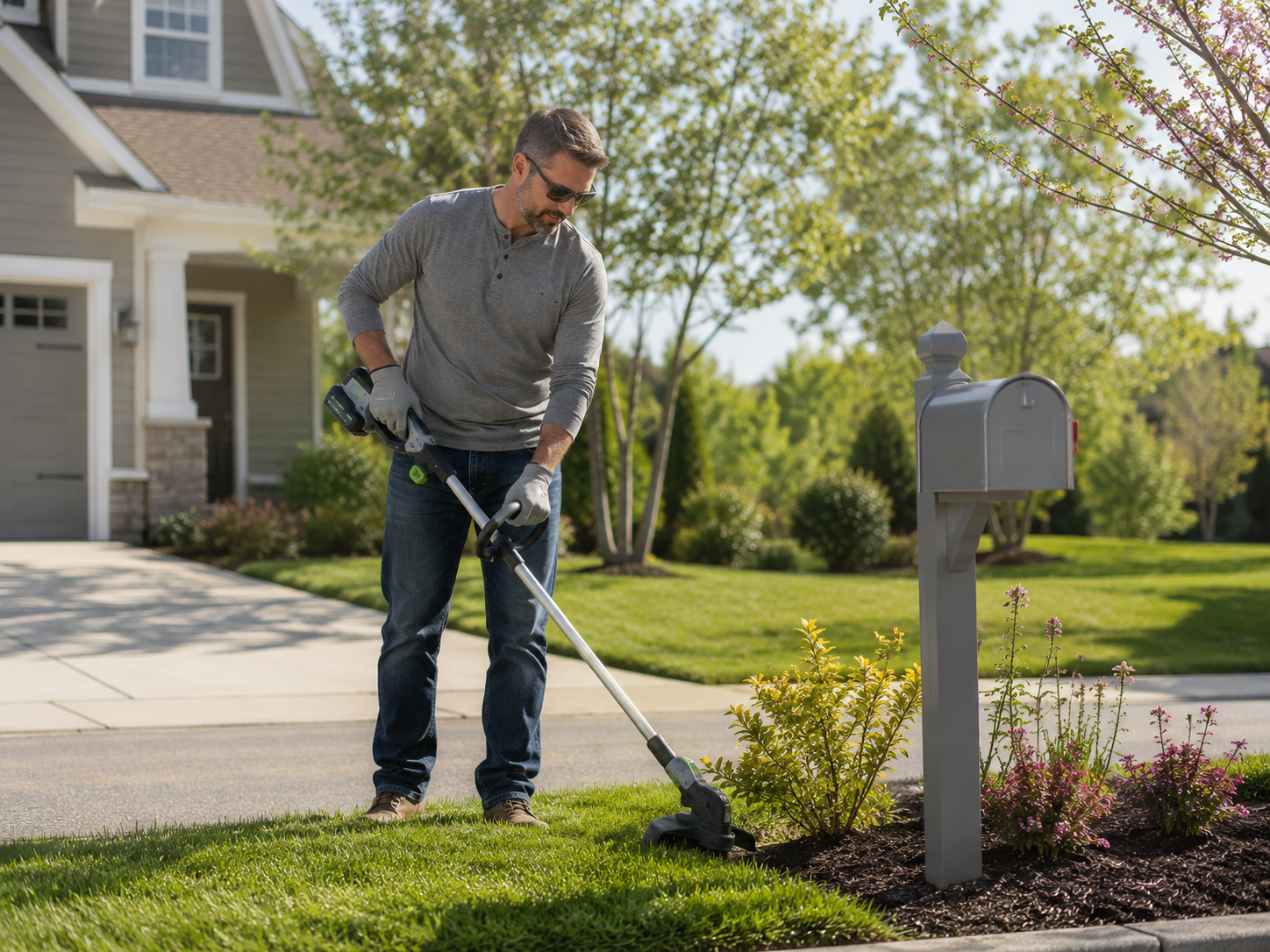 String trimmer lawn care in the suburbs
