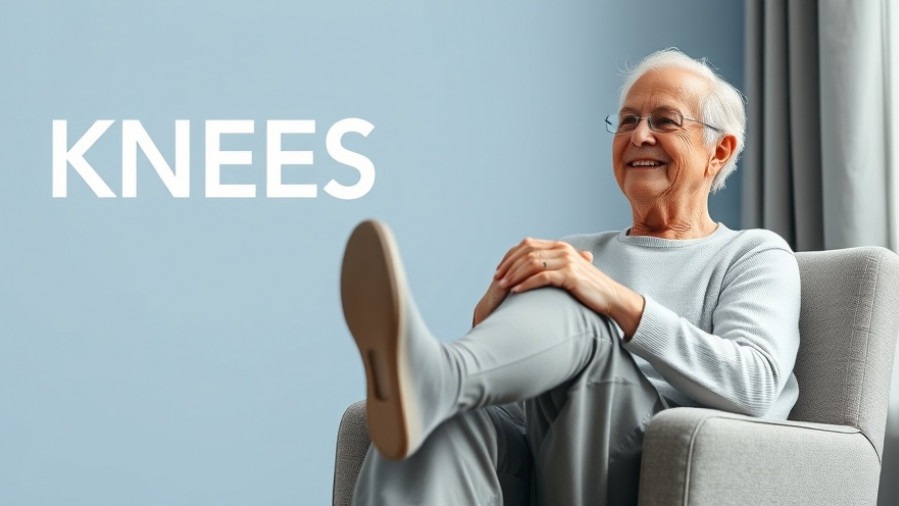 Smiling older adult performs seated fitness for arthritis with gentle knee lifts.