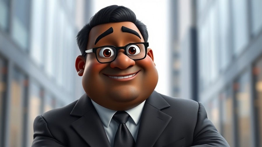 Smiling businessman in Pixar style, showcasing hypertension treatment awareness.