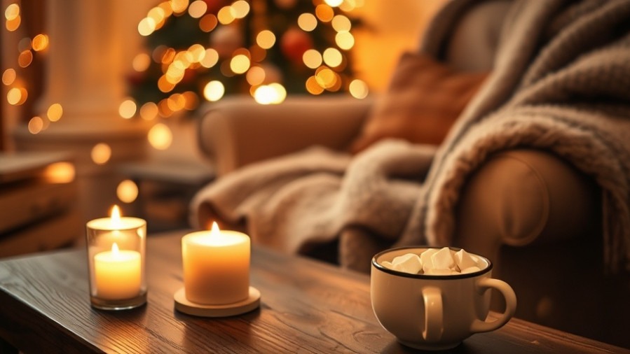 Cozy Christmas Eve scene with candlelight, hot cocoa, and warm blankets.