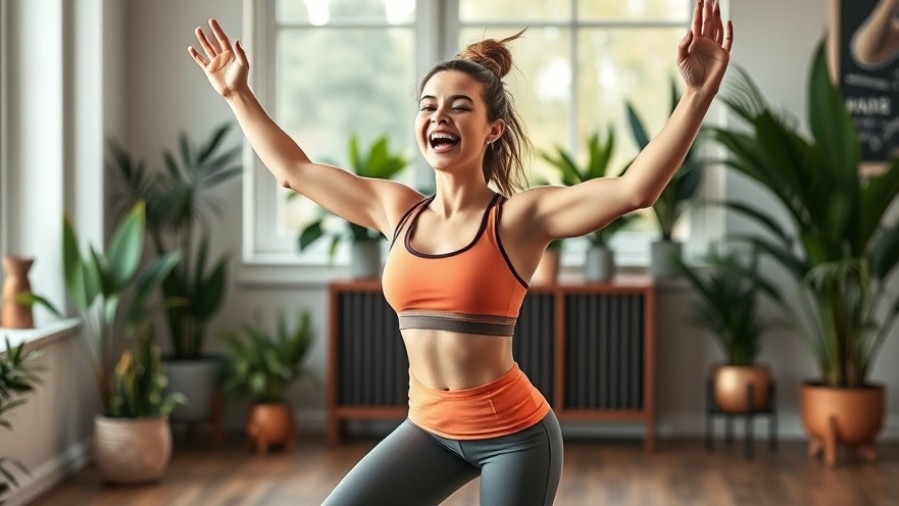 Athletic woman engaging in balance exercises for arthritis indoors, joyful and dynamic.