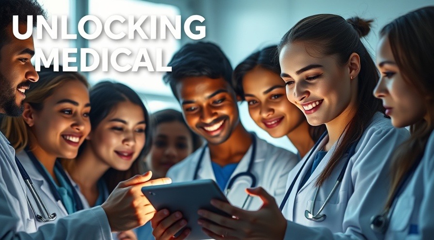 Diverse medical students engaged with a glowing tablet, embodying curiosity in medical education.