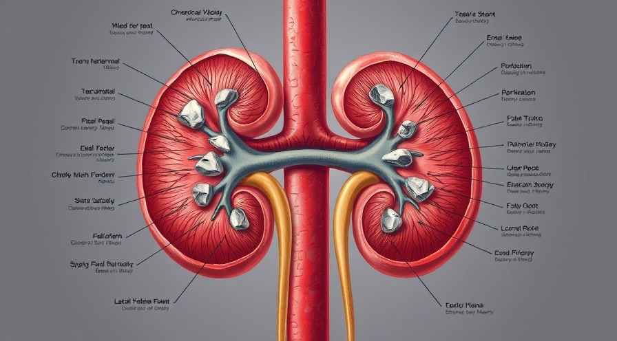 AI created medical illustration of a kidney with stones, showcasing kidney stone treatment anatomy.