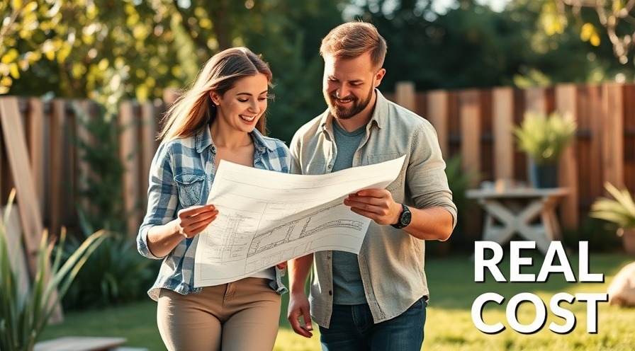 A happy couple in casual attire examining blueprints in sunlight, showcasing emotional connection.