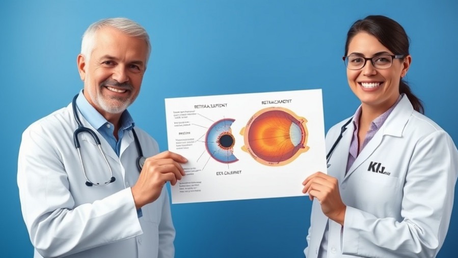 Medical professionals discussing eye emergency and retinal health with a detailed diagram.
