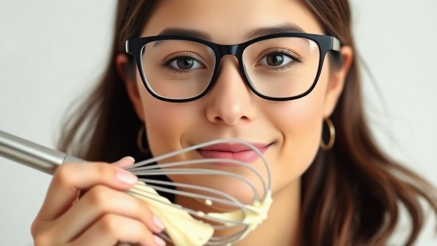Woman with a whisk and creamy mixture, promoting dietary fats and mitochondrial health.