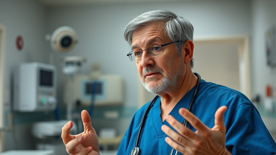 Middle-aged doctor sharing health tips in hospital room, talking with doctors.