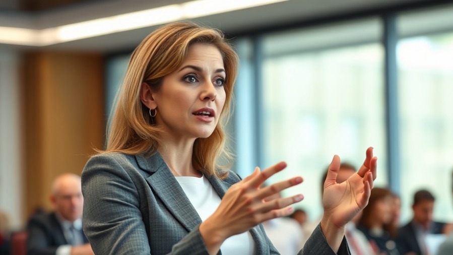 Confident woman speaking at a conference about healthy lifestyle for pregnancy.