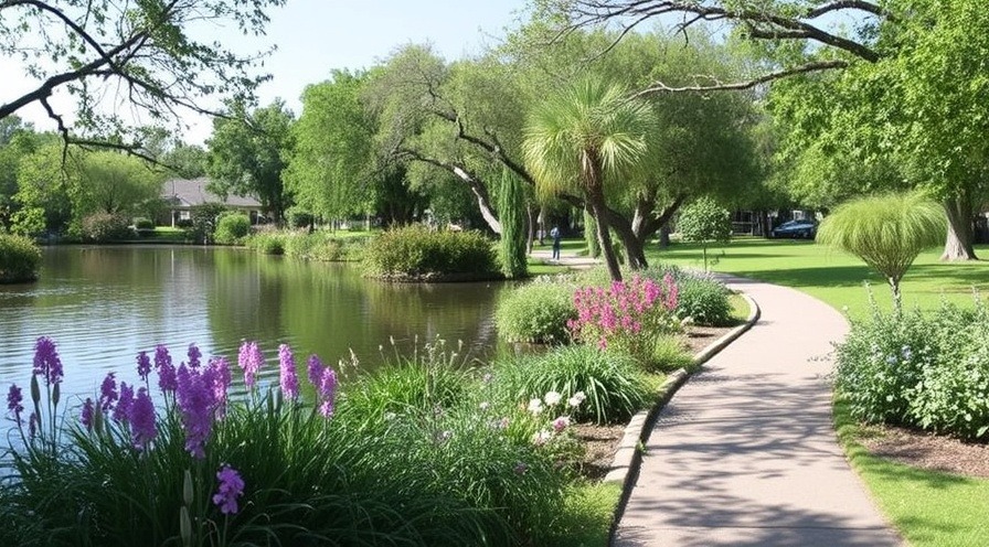 Morning stroll in Little River's waterside gardens, a natural stress-buster.