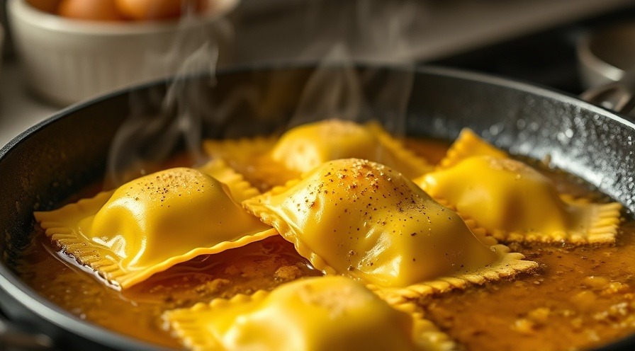 Handmade yellow squash ravioli in brown butter sauce, a healthy fall recipe.