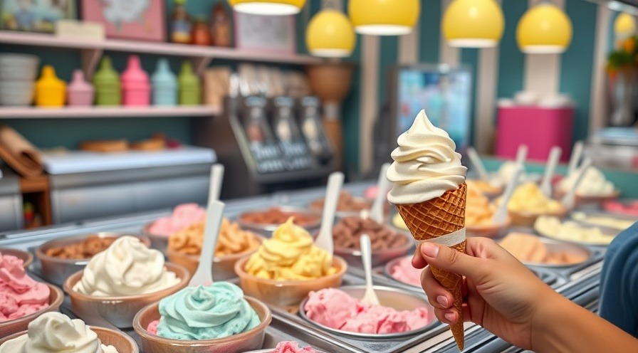 Colorful scoop shop display with hand-crafted ice cream in cheerful pastel tubs