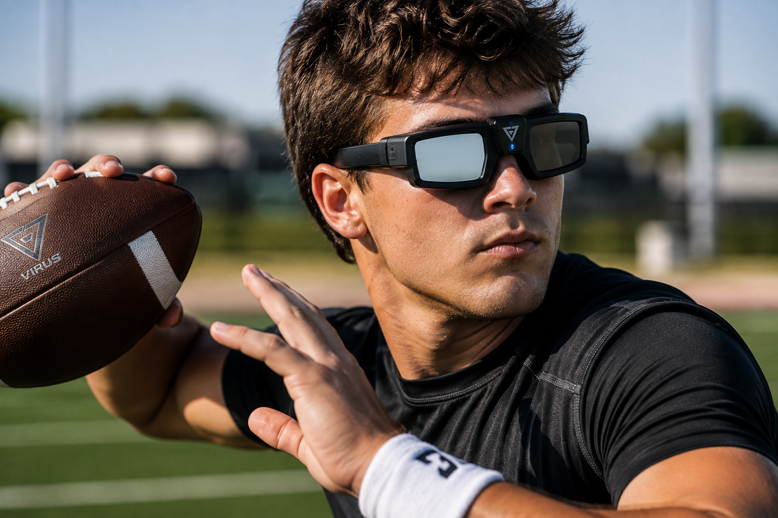 a QB with stroboscopic training glasses