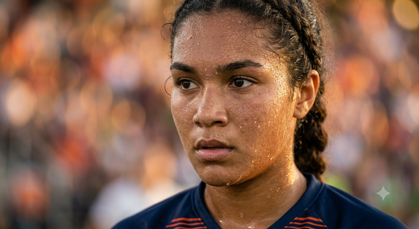 close up of a young soccer players face
