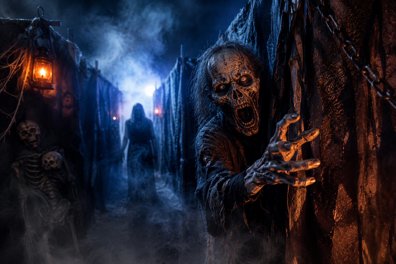 Haunted corridor with lurking horror
