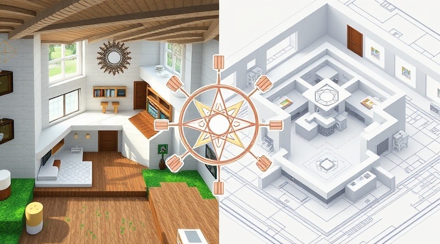 Minecraft interior design compared to real-world blueprint, showcasing spatial intelligence.