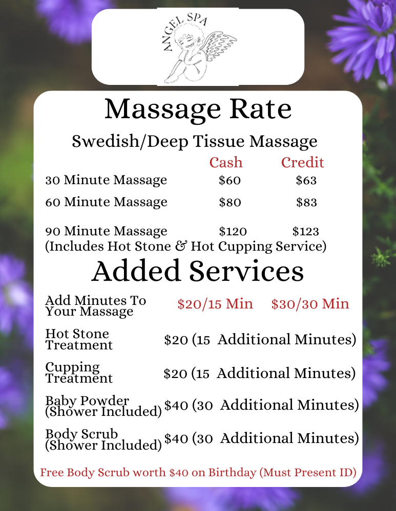 Angel Spa Menu