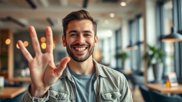 Casual man indoors, demonstrating solutions with fingers, AI Solutions for Entrepreneurs topic.