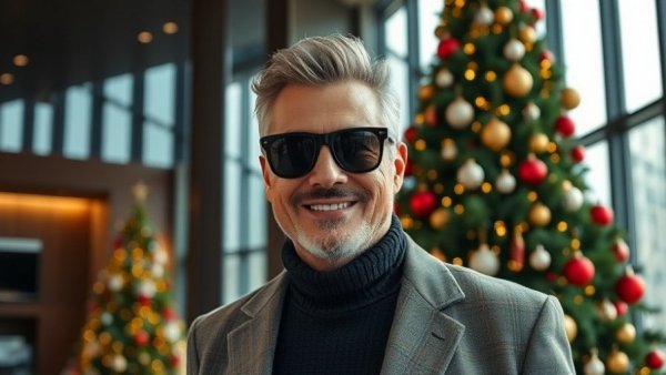 Entrepreneur enjoying online business success in a festive setting.