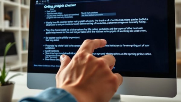 Close-up of hand using online phishing checker for online security.