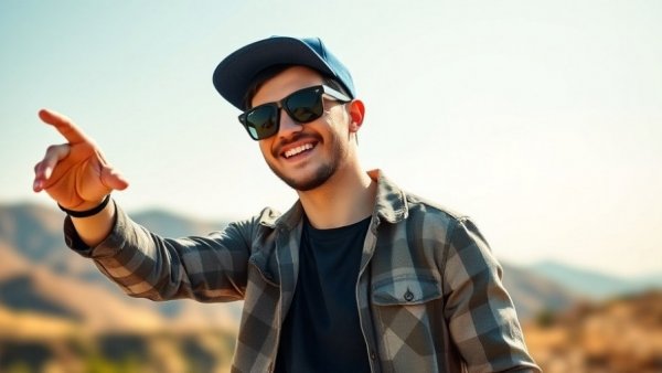 Casual young man enthusiastically gesturing outdoors, make money online theme.