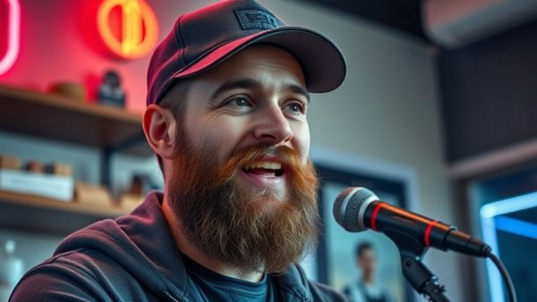 Bearded man discussing how to make money by insulting people.