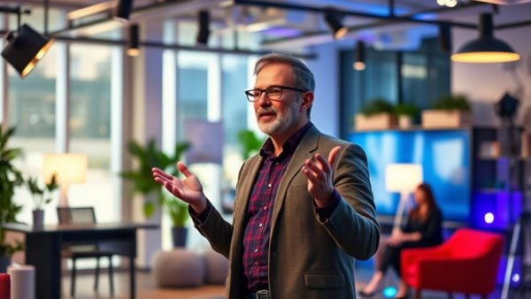 LUMA platform for entrepreneurs presentation in high-tech studio.