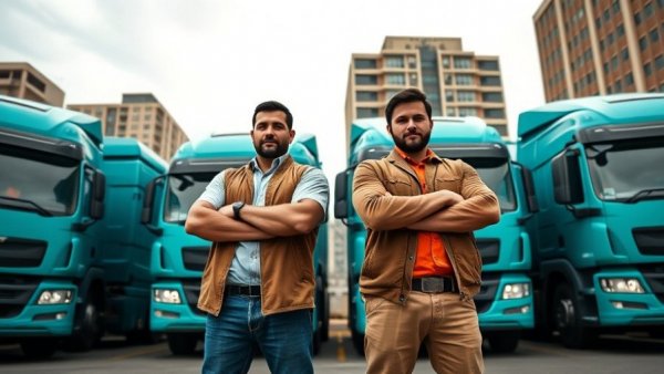 Make Money with Pet Waste Removal Business: Two standing by turquoise trucks.