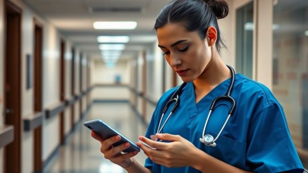 Jobs AI Won’t Replace: Healthcare worker in scrubs using phone.