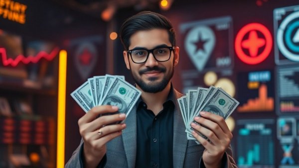 Modern marketing expert holding virtual cash, First Sale Online