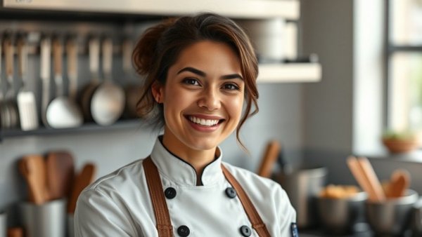 Smiling personal chef in a kitchen, How to make $10,000 a month.