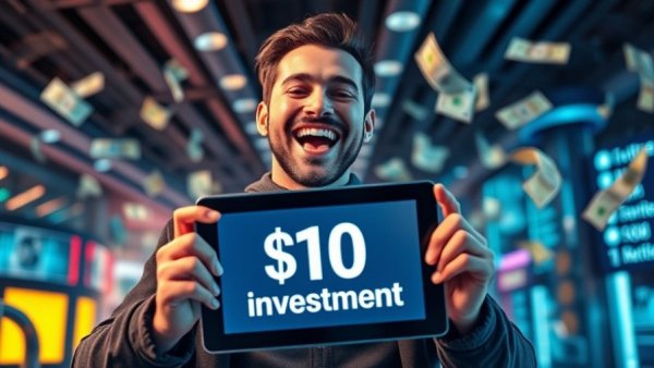 Make Money Online Without Investment concept with a smiling man holding a tablet.