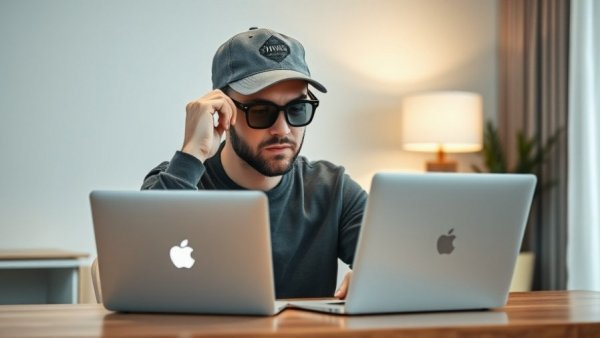 Man creating AI video content at desk with laptop