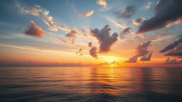Tranquil ocean sunset creating peaceful atmosphere