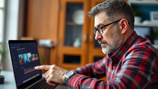 Professional video editing using AI software on a laptop screen.