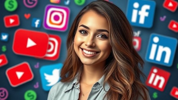 Making Money Online concept with social media icons and confident woman