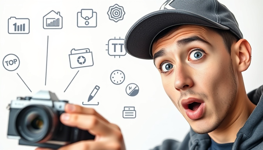 Surprised man with digital product icons for Etsy ideas.