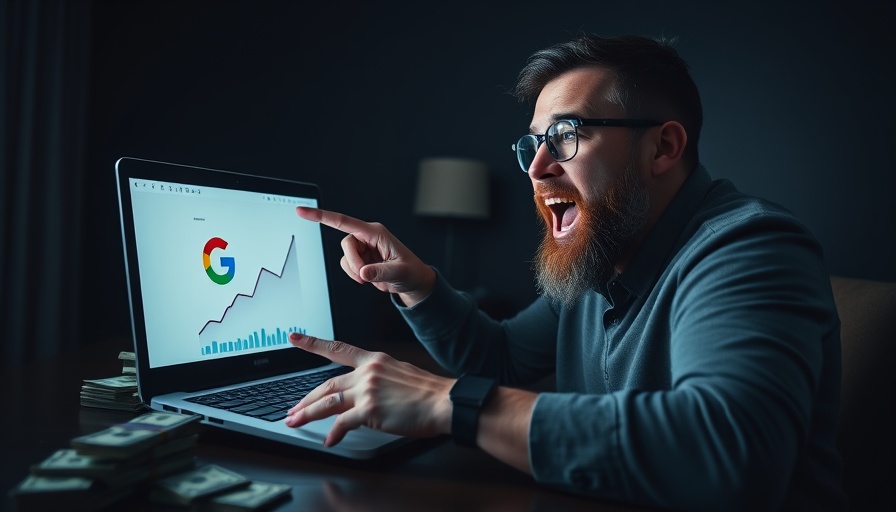 Google search technique for business income demonstrated by man pointing at laptop.