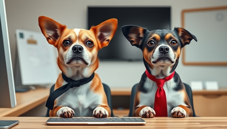 Dogs in ties sitting at desk; jobs where you can bring your pet to work.