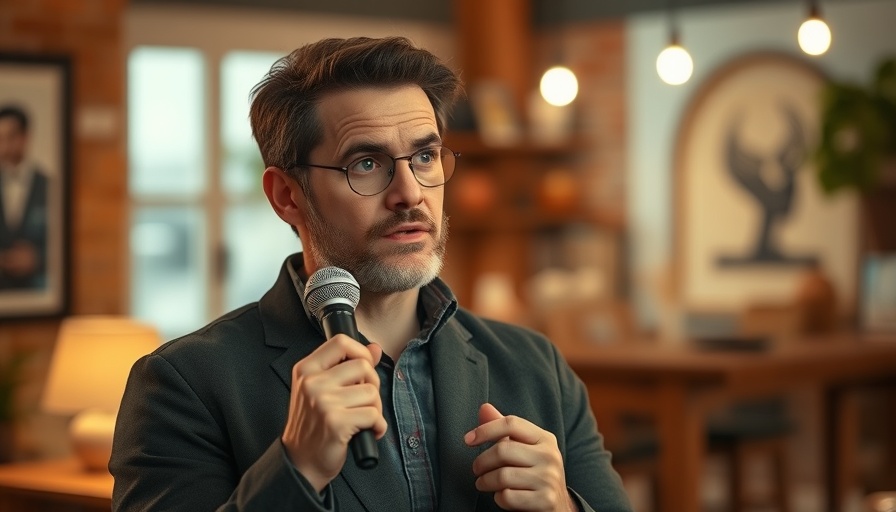 Man explaining how to build anything for free with AI, cozy setting