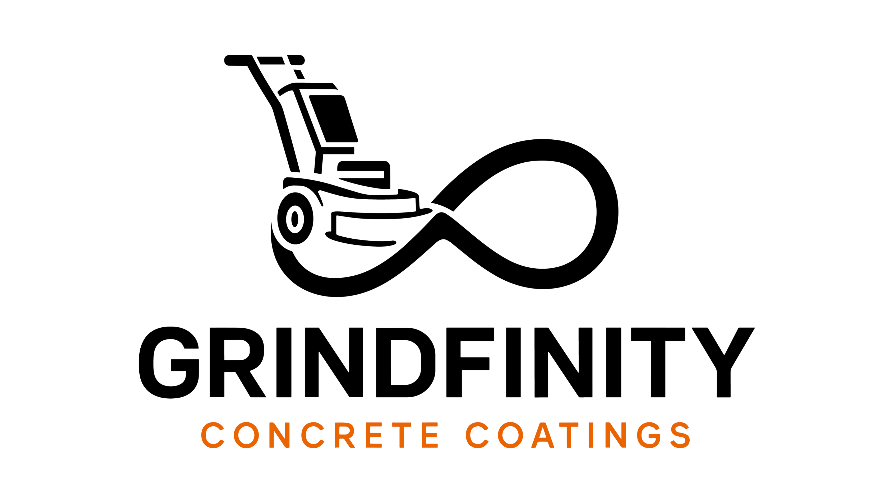Grindfinity Epoxy Floor Coatings logo in black text with orange Concrete Coatings tagline