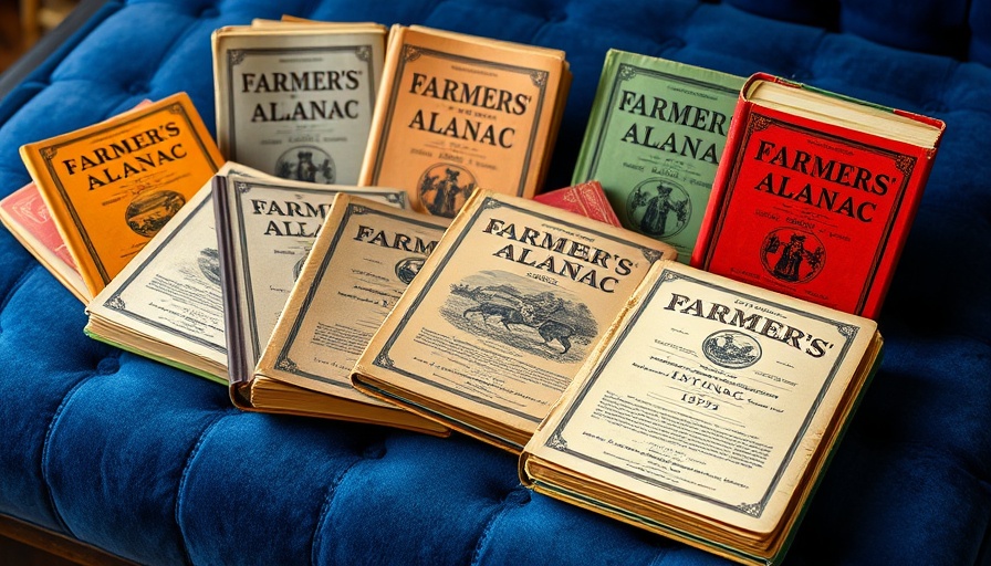 Vintage Farmers' Almanac collection showcasing historical editions
