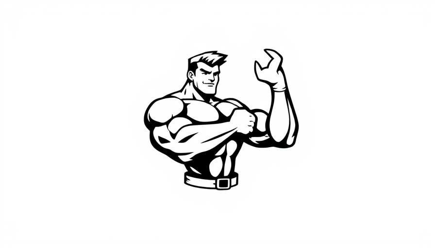 Bold monochrome logo of strong figure holding wrench, AI in home services.
