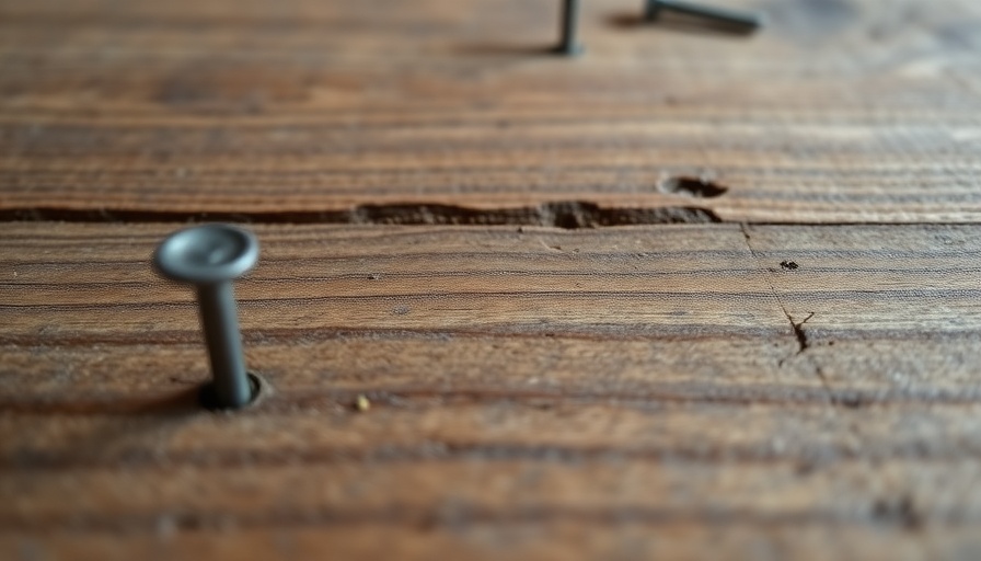 Close-up of staples in aged wood to depict Remove Subfloor Staples.