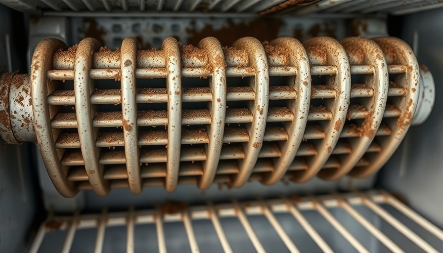 Dusty evaporator coil in need of cleaning for reach-in cooler drain maintenance.