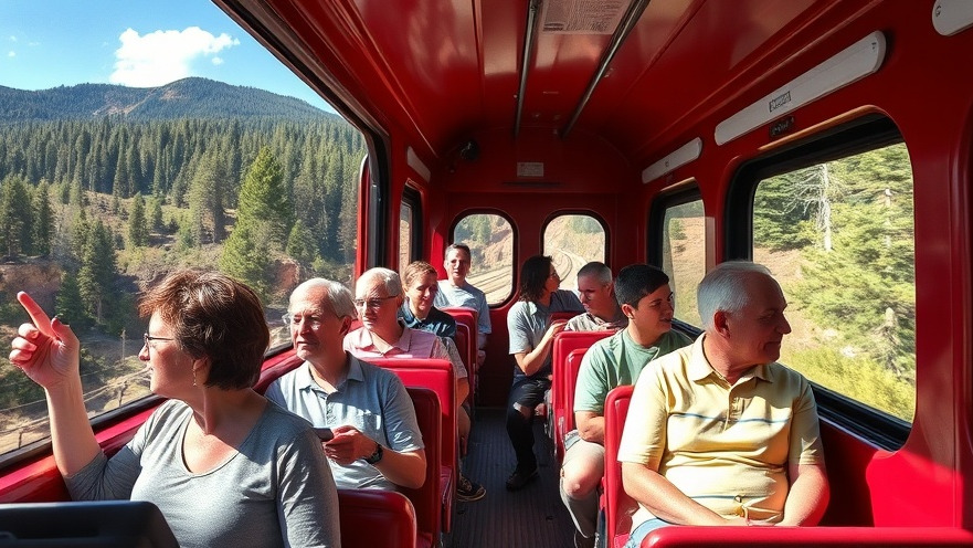 Family day trips Colorado on the vibrant Pikes Peak Cog Train through scenic forested mountains.