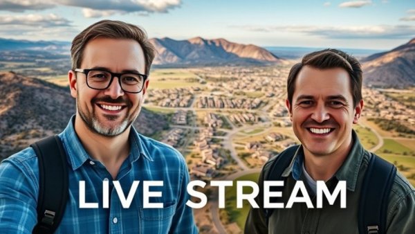 Master-planned community visuals with live stream announcement.
