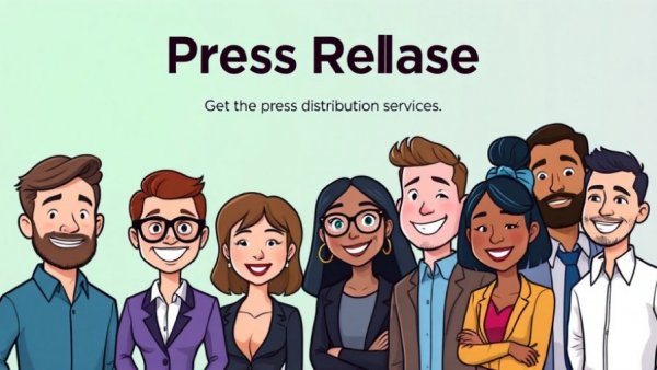 Press Release Distribution Service: Animated diverse professionals promoting service