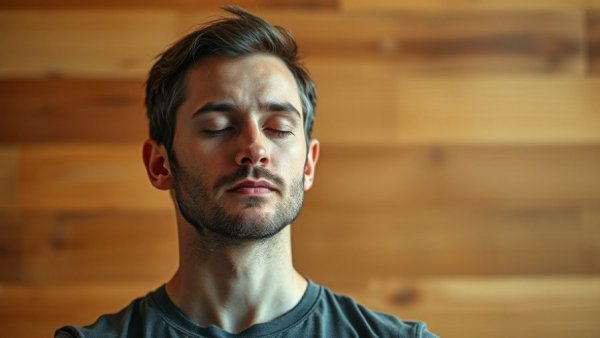Calm man meditating for emotional detoxification, promoting better health.